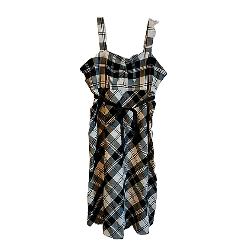 Motherhood Maternity Black White Plaid Dress Sz Small Modern Checkered Goth Punk